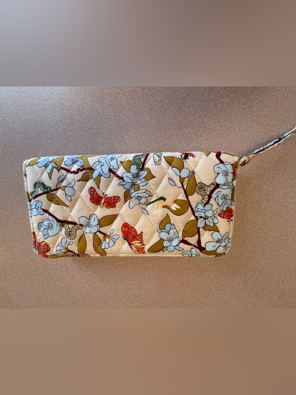 Vera Bradley Abuzz Essential Zip Around Wristlet Wallet Floral Butterfly